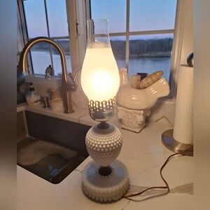 Vintage Hob Knob Hurricane Glass Lamp.